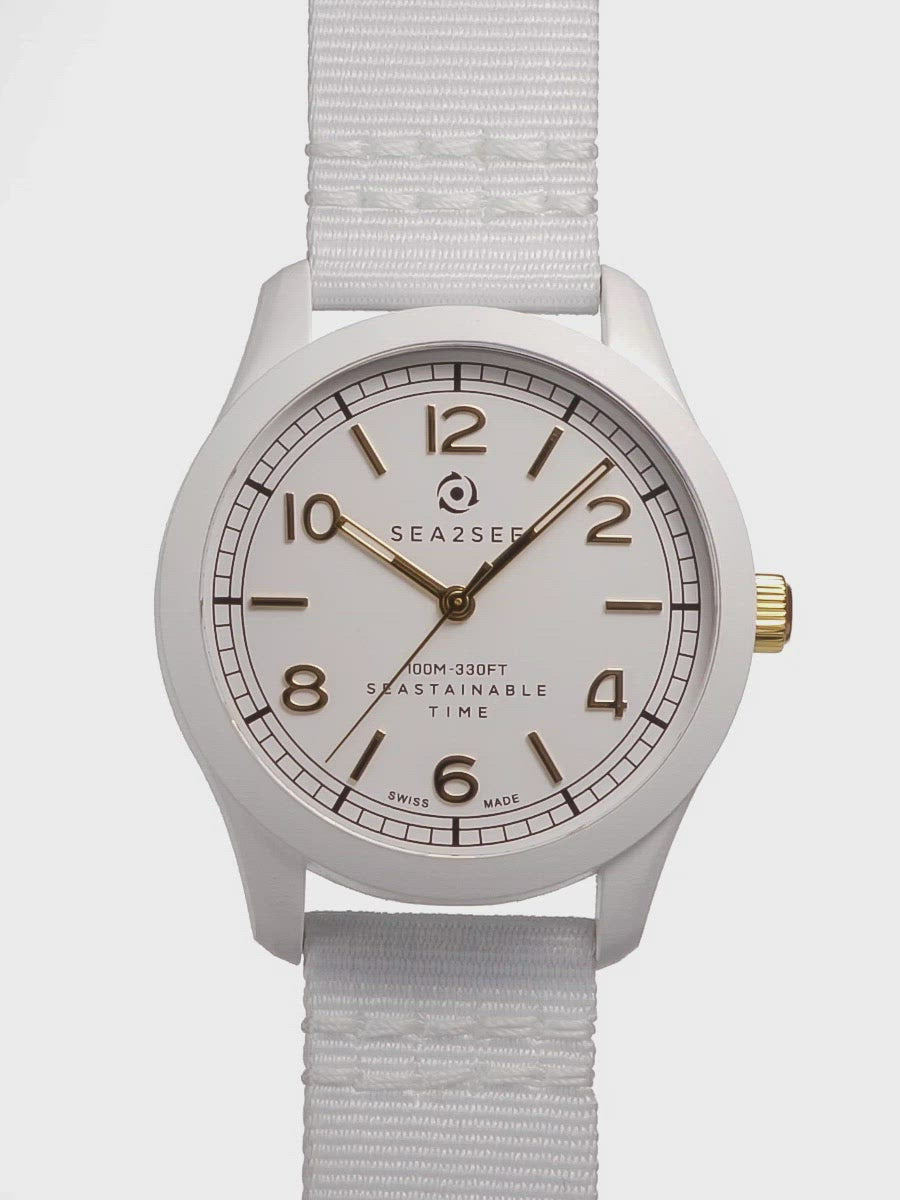 CASE: WHITE | STRAP: WHITE | DIAL: WHITE/GOLD  | SIZE: 37 MM