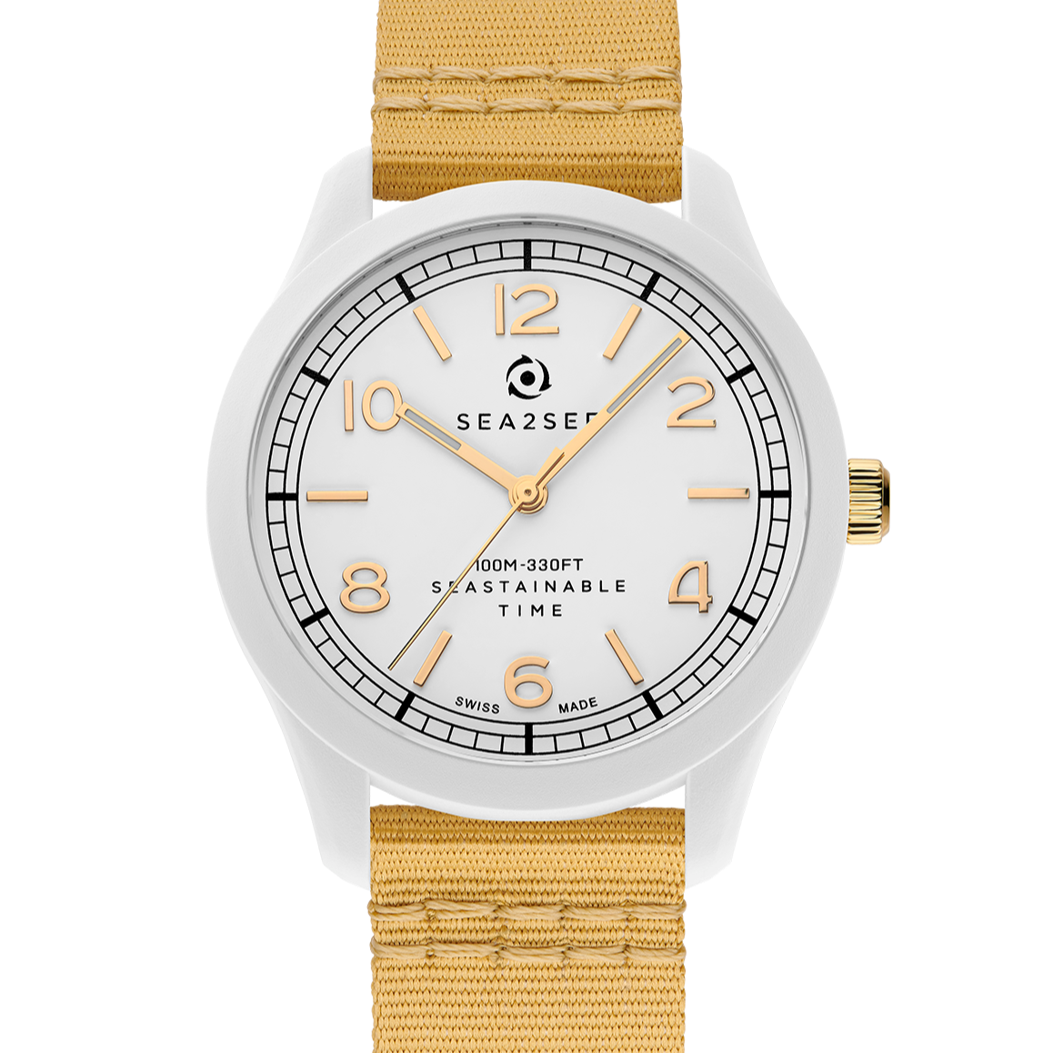 CASE: WHITE | STRAP: GOLD | DIAL: WHITE/GOLD  | SIZE: 37 MM