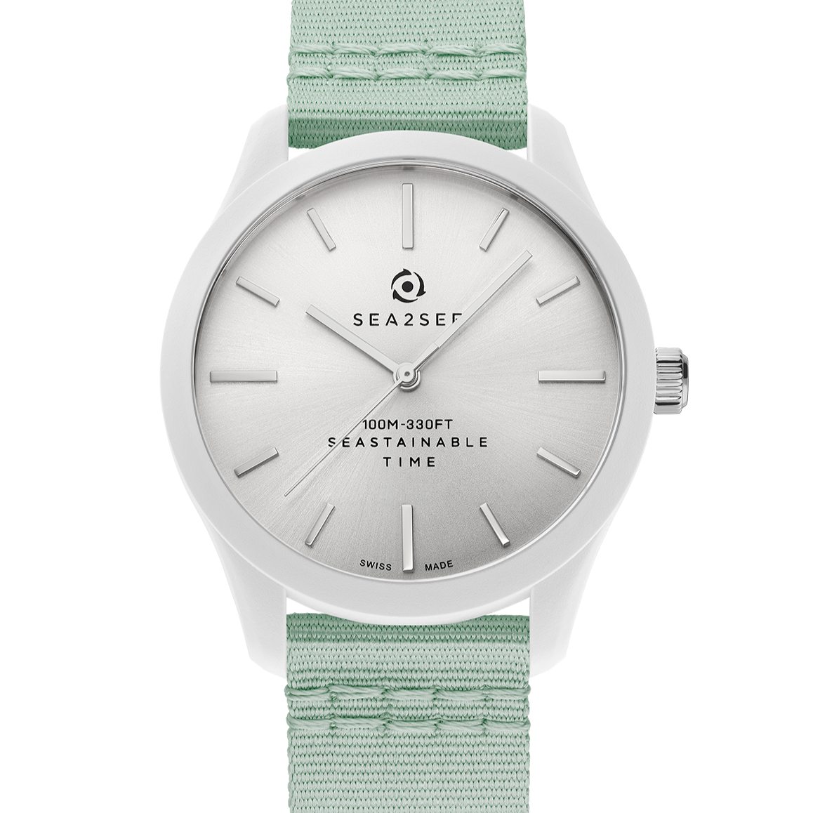 CASE: WHITE | STRAP: LIGHT GREEN | DIAL: WHITE | SIZE: 37 MM