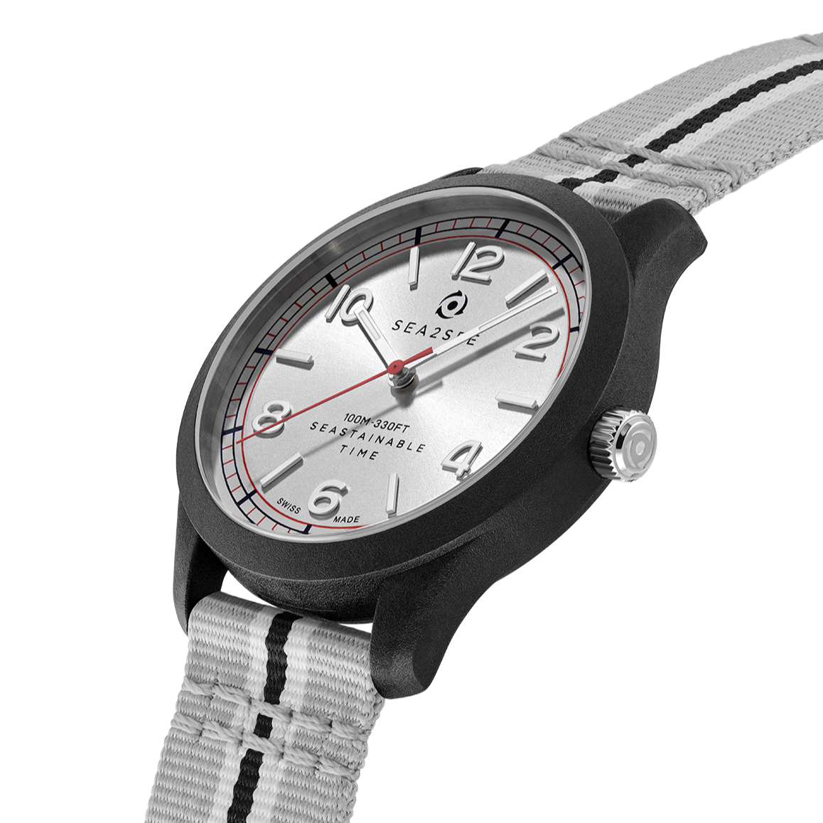 CASE: BLACK | STRAP: GREY/WHITE/BLACK | DIAL: GREY  | SIZE: 37 MM