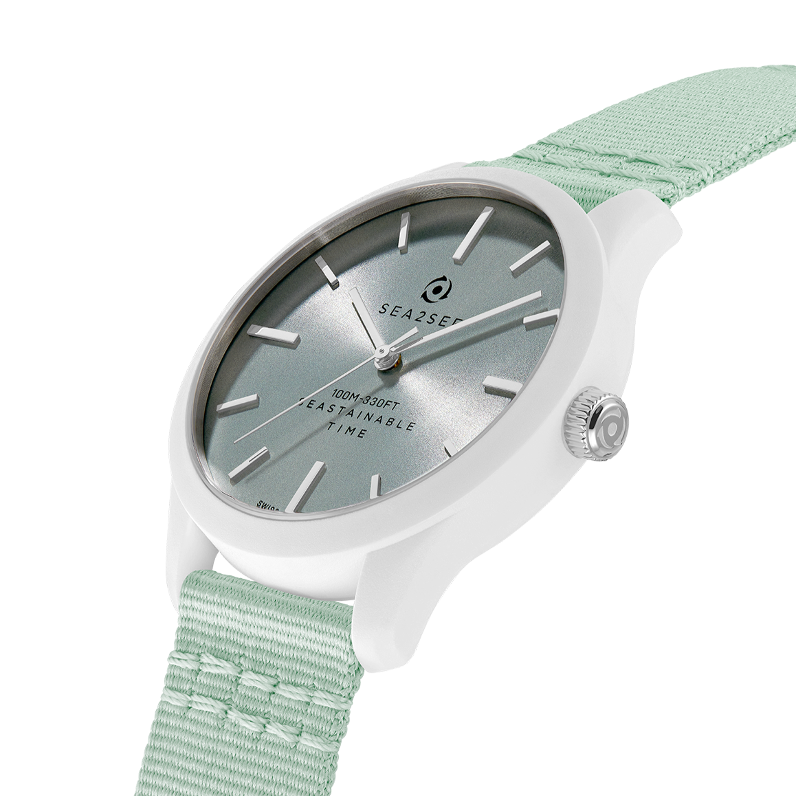 CASE: WHITE | STRAP: LIGHT GREEN | DIAL: LIGHT GREEN | SIZE: 37 MM