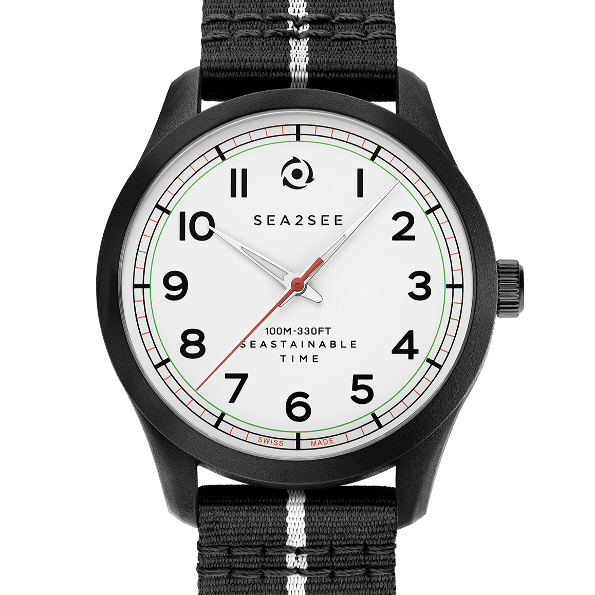 CASE: BLACK | STRAP: BLACK/WHITE | DIAL: WHITE | SIZE: 41 MM