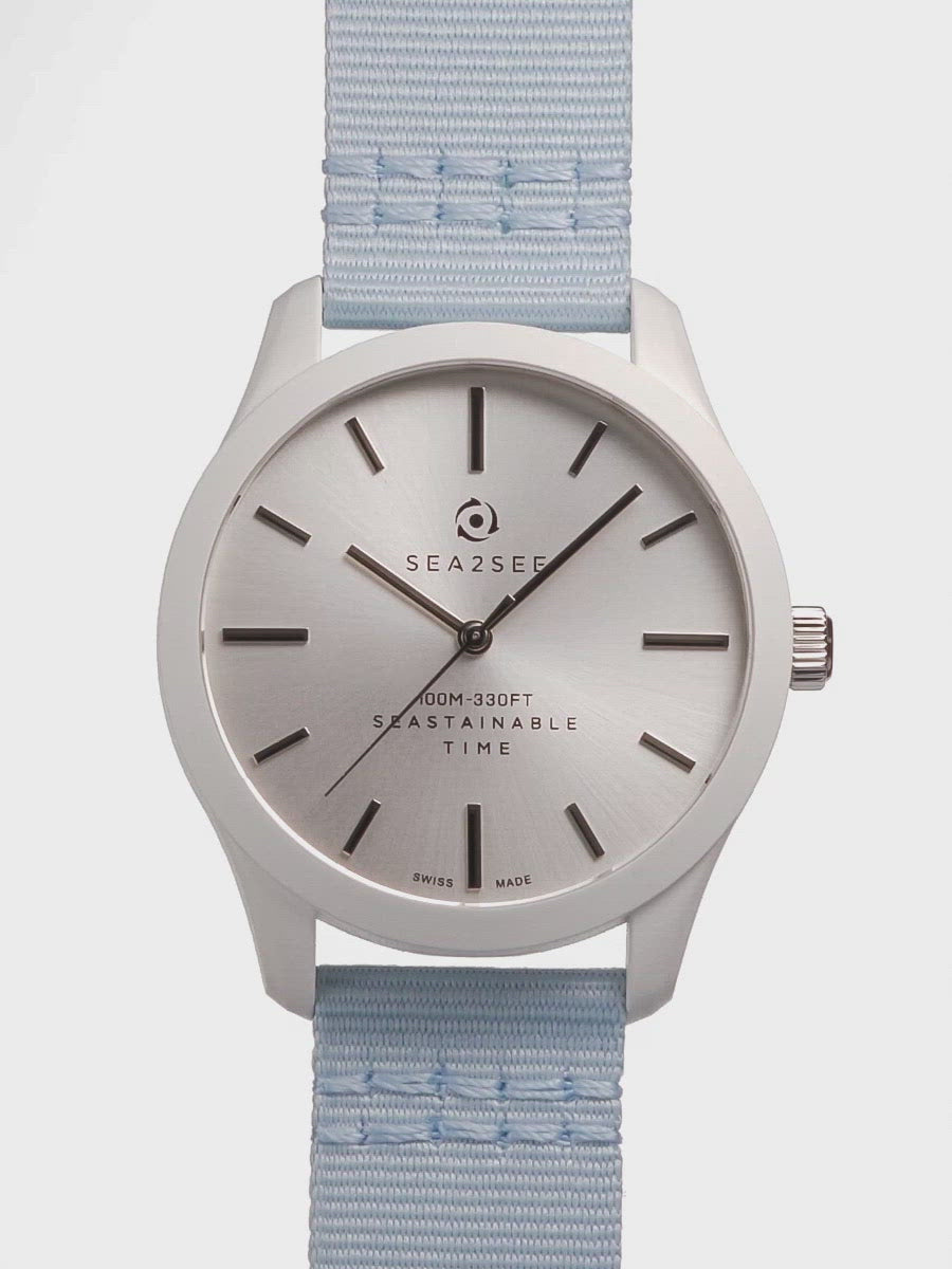 CASE: WHITE | STRAP: LIGHT BLUE | DIAL: WHITE | SIZE: 37 MM